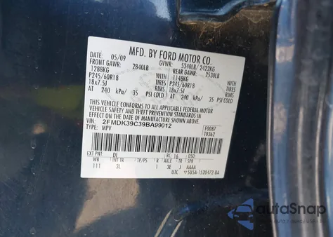 2009 Ford Edge Limited from USA, damaged, VIN 2FMDK39C39BA99012